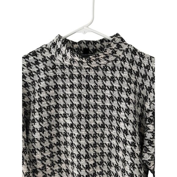 Ann Taylor Women’s Black White Houndstooth Pullover Top 3/4 Sleeve Mock Neck M - Picture 2 of 11